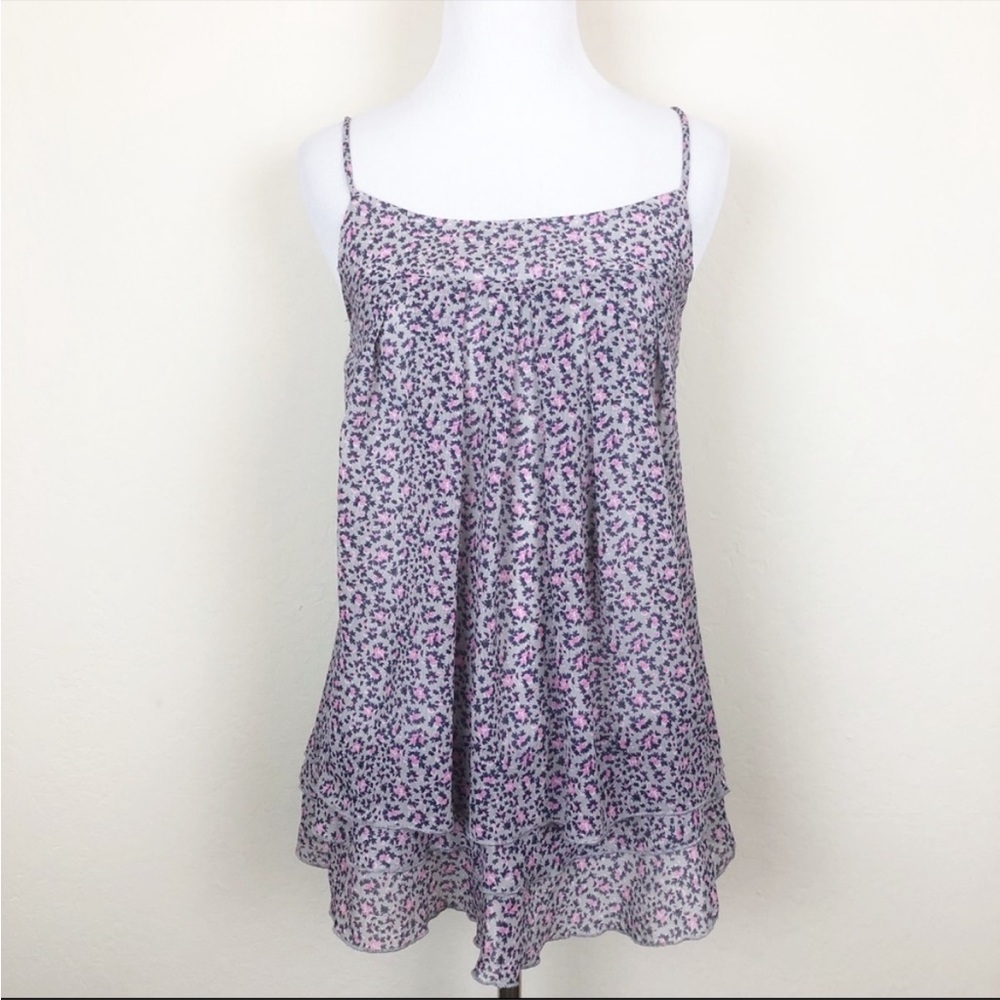 Blue Sketch Gray Feminine Floral Layered Sleeveless Cami Top - Size Small